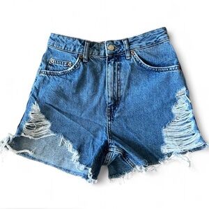 Topshop Super Ripped Denim Mom Shorts
